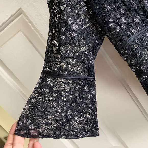 I.N.C Lace Jacket Tie Front Black Silver SZ PM - Picture 3 of 15